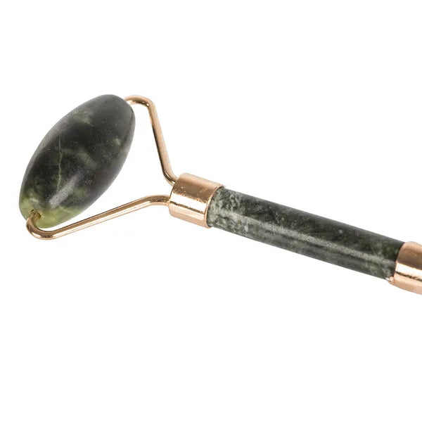 Kétfejes jade arcmasszírozó görgő, természetes kő, 13,5 cm