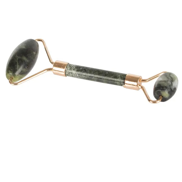 Kétfejes jade arcmasszírozó görgő, természetes kő, 13,5 cm