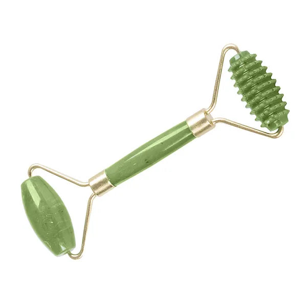 Természetes jade arcmasszírozó roller, kétfejes, hűthető, zöld