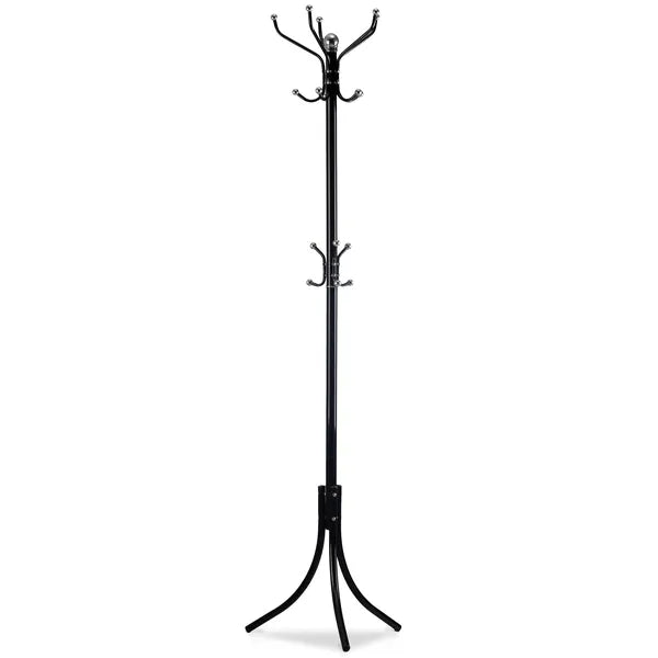 Álló kabáttartó 16 akasztóval fekete fém 185 cm ModernHome