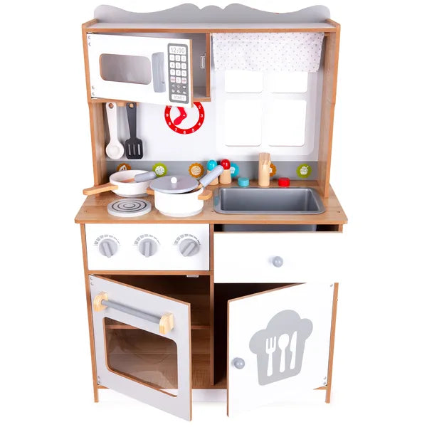 Fa játékkonyha gyerekeknek, 16 kiegészítővel, 92 cm magas – ECOTOYS