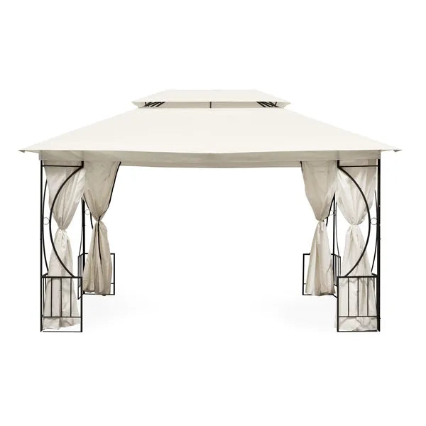 Kerti pavilon 3x4 m, bézs, oldalfalak, acél váz, duplatető