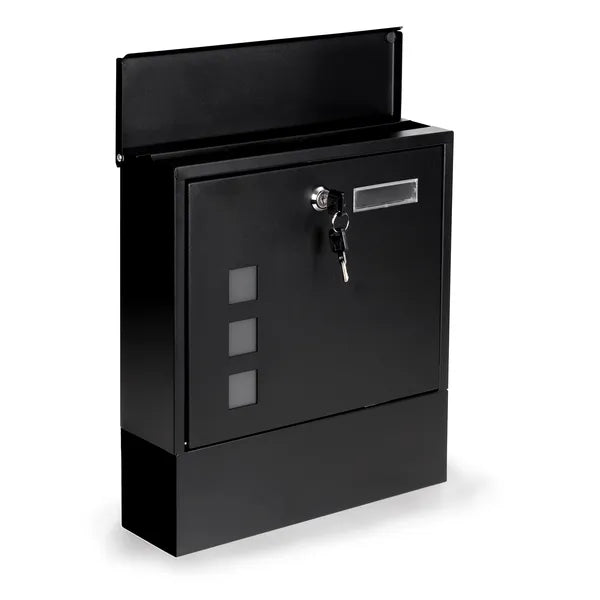 Fekete, zárható galvanizált acél postaláda újságtartóval, falra-kerítésre