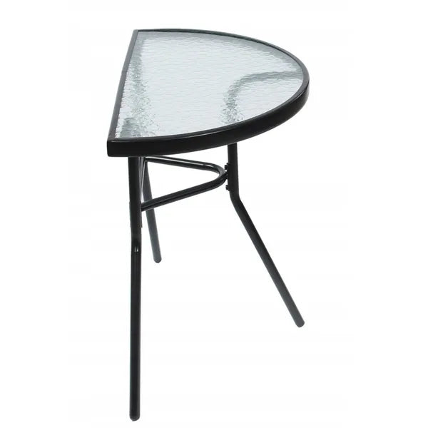 Fekete félkör alakú edzett üvegasztal 70×40 cm erkélyre, teraszra