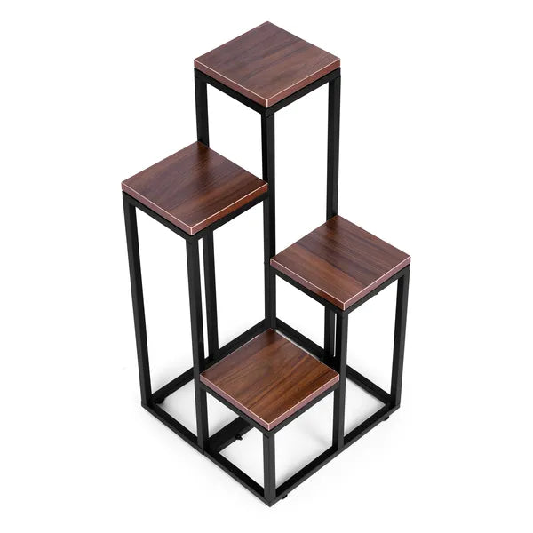 Modernhome 4 polcos virágállvány - fém, mdf, sötét dió