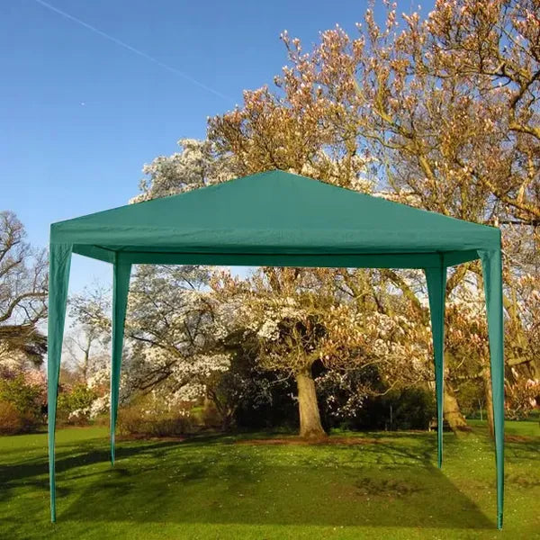 Zöld kerti pavilon sátor 3×3 m, 4 oldalfallal, vízálló PE, fém váz