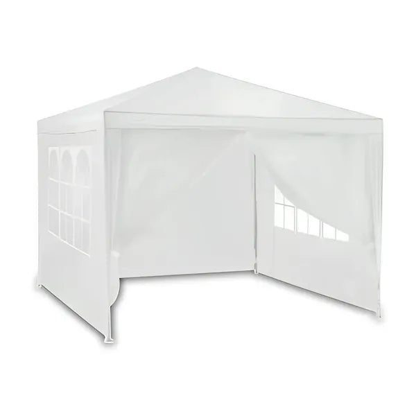 Kerti pavilon sátor 3×3 m, 4 oldalfallal, fehér vízálló PE, fém váz