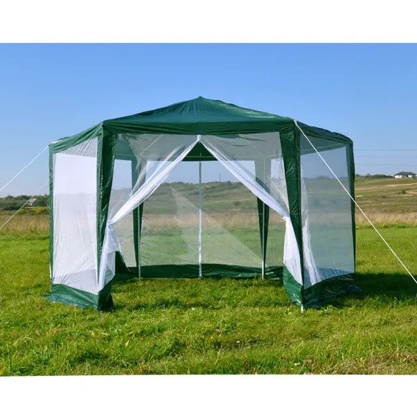 Kerti pavilon 2×2×2 m, szúnyogháló, vízálló PE, zöld, fém váz