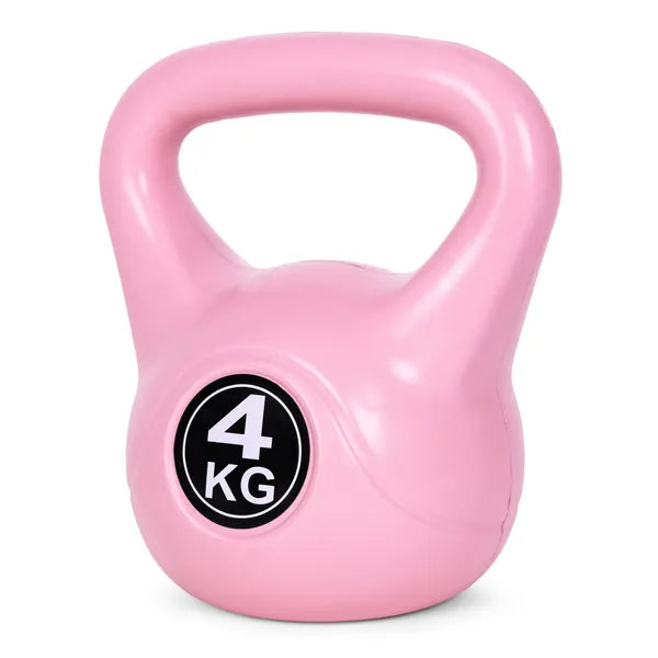 Rózsaszín 4 kg kettlebell műanyag-cement súlyzó, lapos talppal