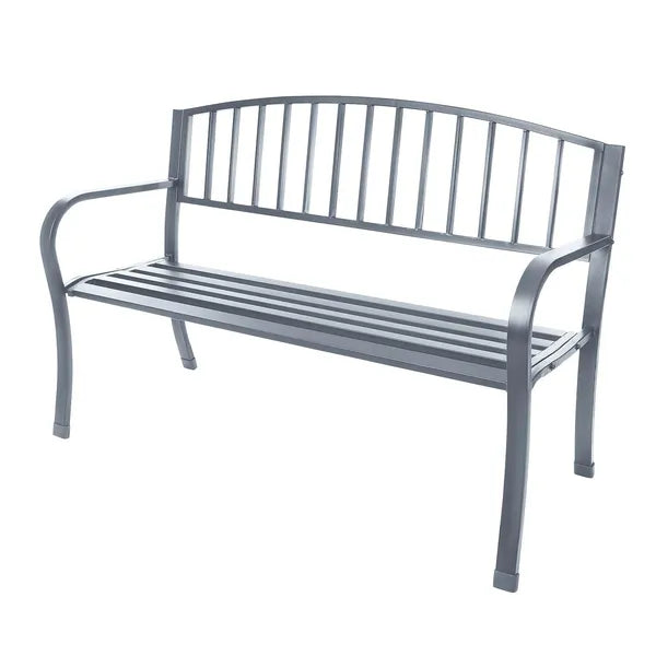 Kerti pad háttámlával, grafitszürke acél/öntöttvas, 125 cm
