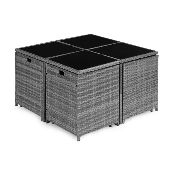 Polyrattan kerti bútor szett 4 fotellel, 4 puffal és üveglapos asztallal