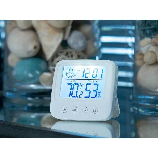 Digitális LCD hőmérő-páratartalom mérő belső órával, ébresztővel, asztali/fali