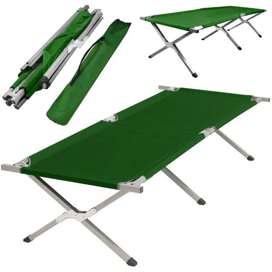 Összecsukható zöld tábori ágy 187×70 cm, 110 kg teherbírással