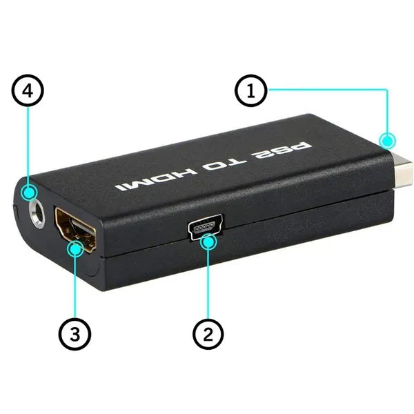 PS2-HDMI átalakító adapter 3,5 mm jack hangkimenettel, fekete
