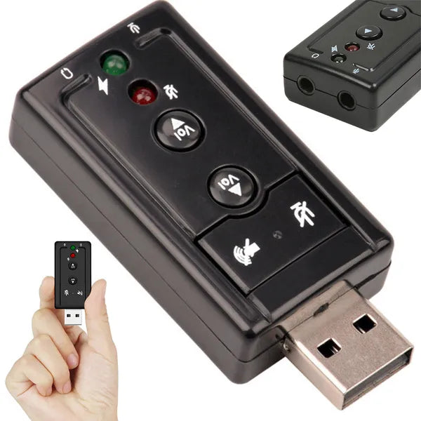 USB külső hangkártya 7.1, 3,5 mm fejhallgató/mikrofon jack, fekete