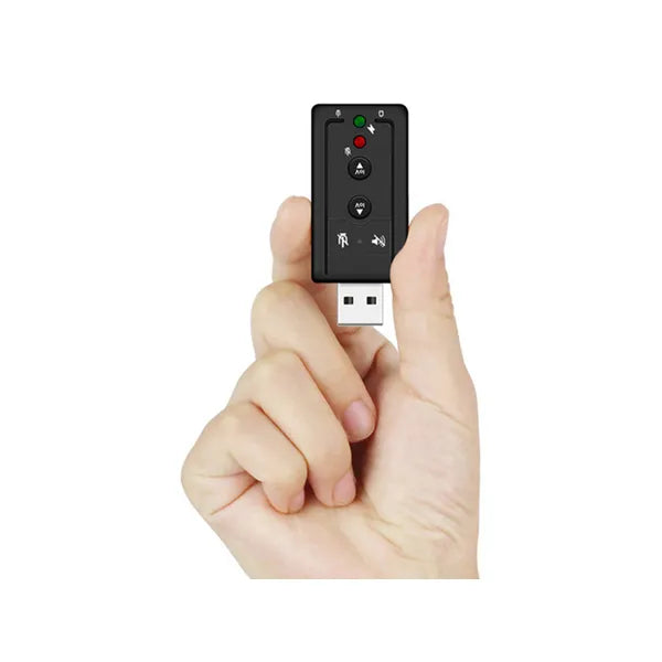 USB külső hangkártya 7.1, 3,5 mm fejhallgató/mikrofon jack, fekete