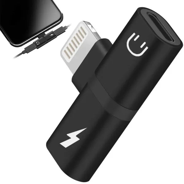 Lightning 2-az-1-ben adapter iPad/iPhone-hoz, töltés+audio, fekete