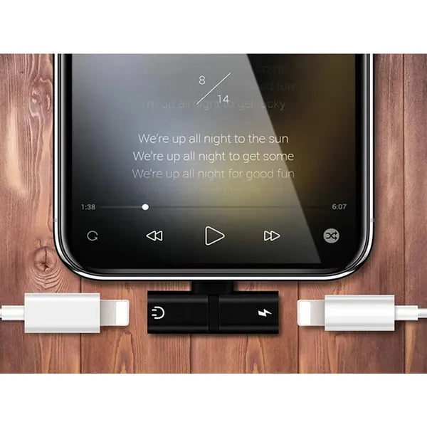 Lightning 2-az-1-ben adapter iPad/iPhone-hoz, töltés+audio, fekete