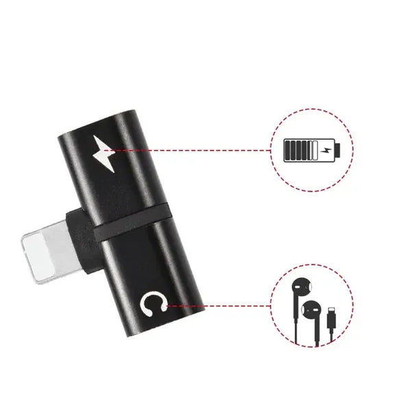 Lightning 2-az-1-ben adapter iPad/iPhone-hoz, töltés+audio, fekete