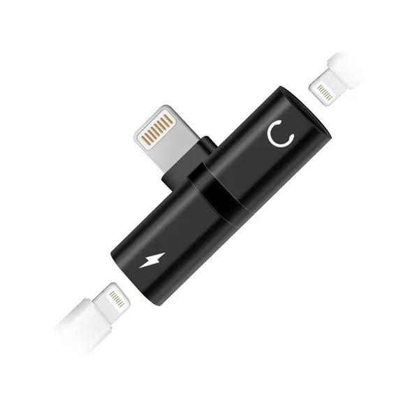 Lightning 2-az-1-ben adapter iPad/iPhone-hoz, töltés+audio, fekete