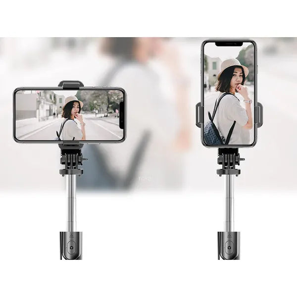 Összecsukható selfie bot-állvány Bluetooth távkioldóval, 100 cm, fekete