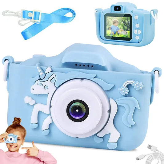 Digitális gyerek fényképező, unicornis kék, FHD videó, 2” kijelző, játékok