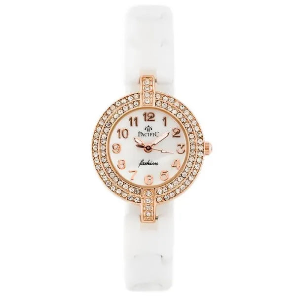 Női karóra Pacific A6002, fehér kerámia szíj, rosegold, WR30