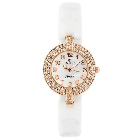 Női karóra Pacific A6002, fehér kerámia szíj, rosegold, WR30