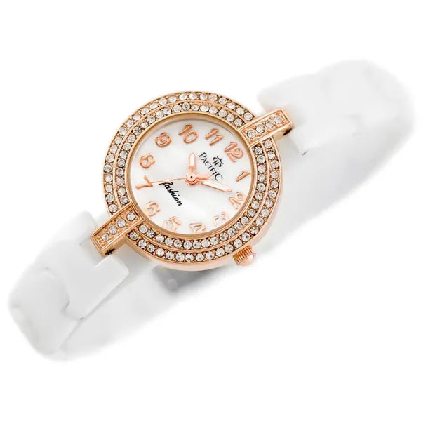 Női karóra Pacific A6002, fehér kerámia szíj, rosegold, WR30