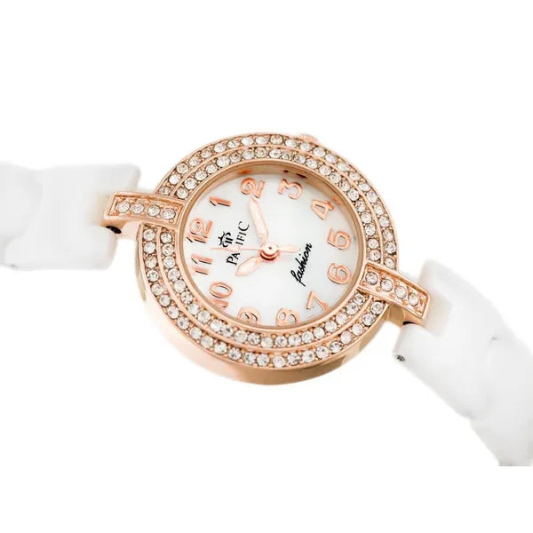 Női karóra Pacific A6002, fehér kerámia szíj, rosegold, WR30