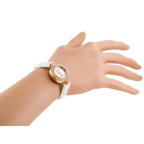 Női karóra Pacific A6002, fehér kerámia szíj, rosegold, WR30