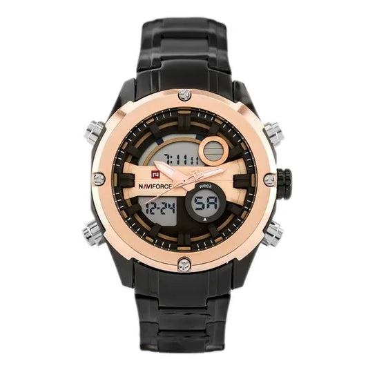 Naviforce férfi karóra 46 mm – fekete/rosegold, kvarc, acél szíj