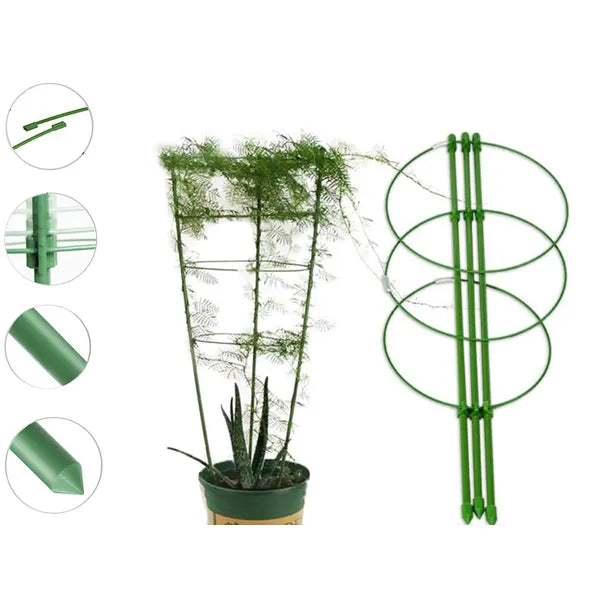 Kör alakú növénytámasz 60 cm, 3 fém gyűrűvel, zöld