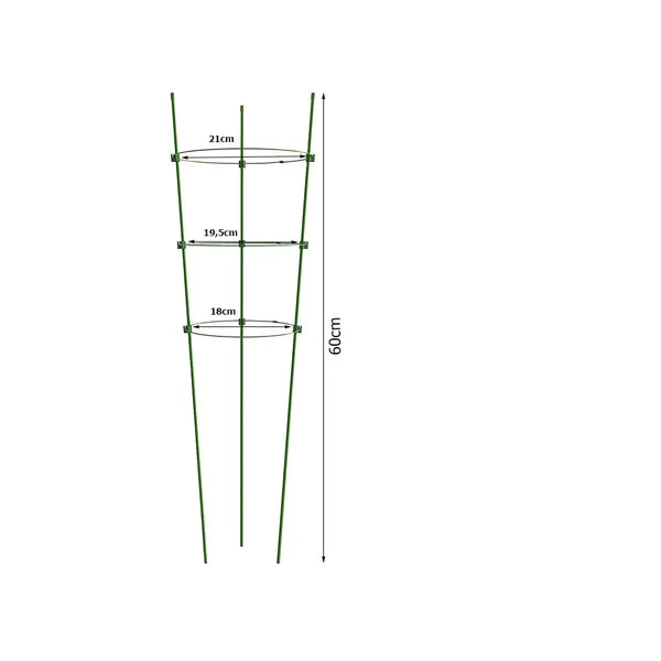 Kör alakú növénytámasz 60 cm, 3 fém gyűrűvel, zöld