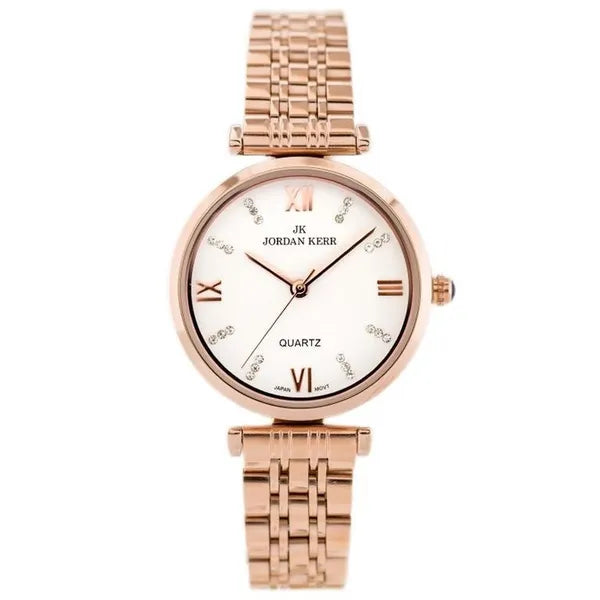 Női rosegold kvarc karóra cirkónia számlappal, WR30, antiallergén