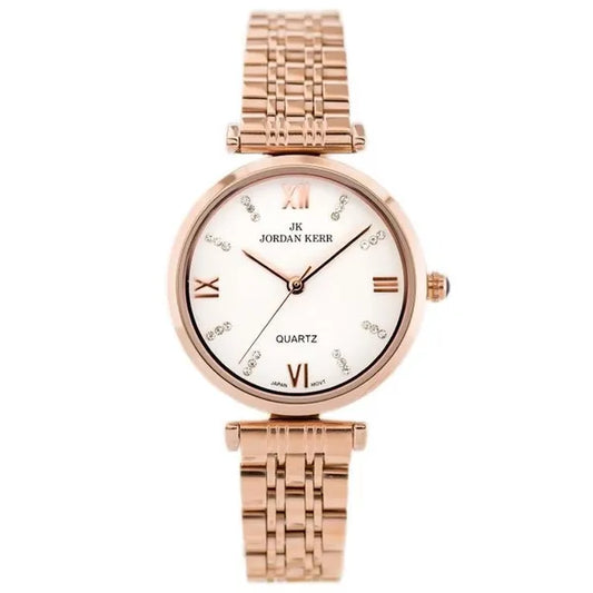 Női rosegold kvarc karóra cirkónia számlappal, WR30, antiallergén