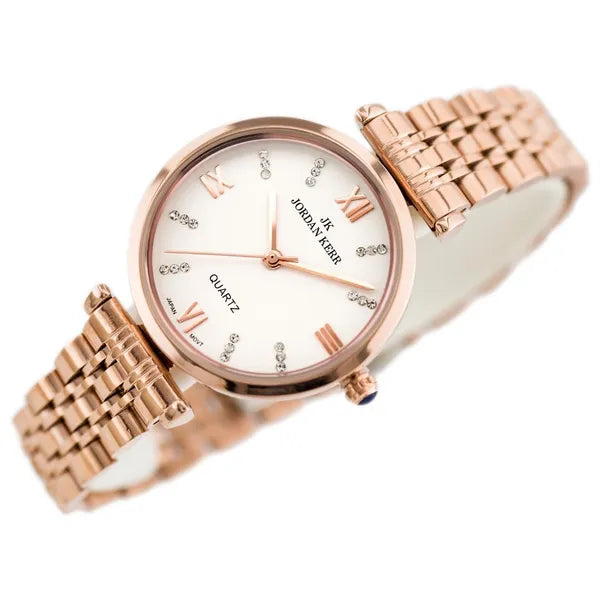 Női rosegold kvarc karóra cirkónia számlappal, WR30, antiallergén