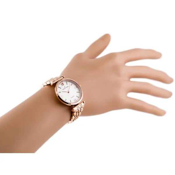 Női rosegold kvarc karóra cirkónia számlappal, WR30, antiallergén