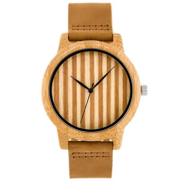 Férfi fa kvarc karóra barna bőrszíjjal, 43 mm, díszdoboz