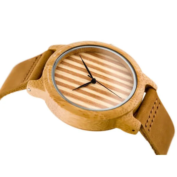 Férfi fa kvarc karóra barna bőrszíjjal, 43 mm, díszdoboz