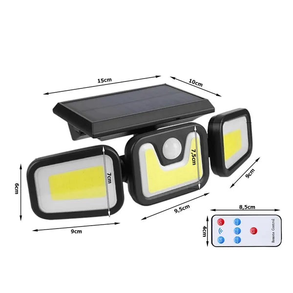 Napelemes 103 COB LED kültéri lámpa, mozgás-/alkonyérzékelő, távirányító, IP67