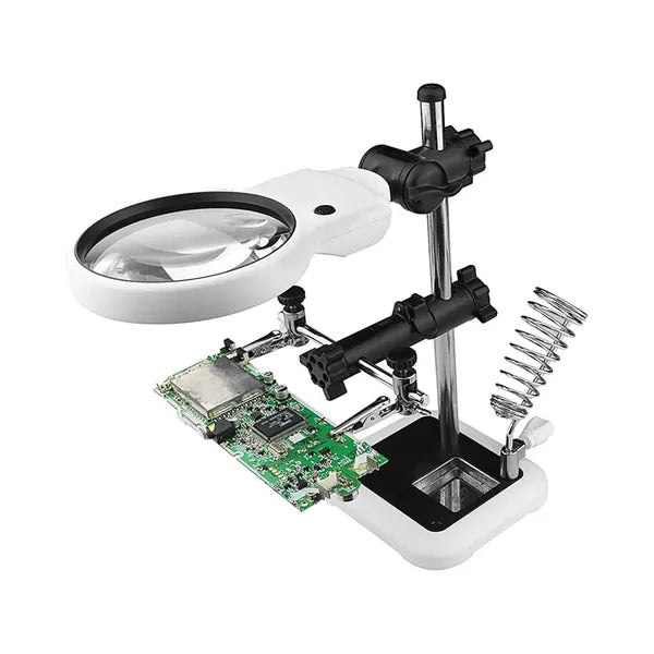 Harmadik kéz forrasztóállomás nagyítóval, 3 LED, 3,5x/5,25x, USB