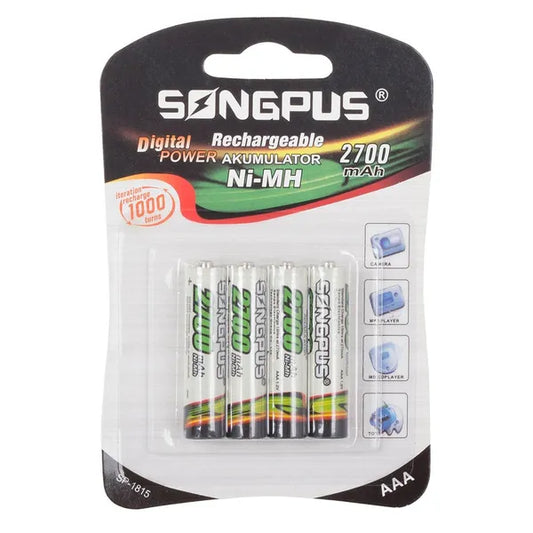 4 db AAA R3 tölthető akkumulátor, 2700 mAh, memóriaeffektus nélkül