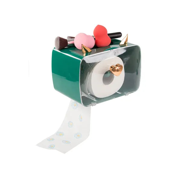 Fali WC-papír és zsebkendő adagoló telefon-tartóval, ragasztható, 20×15×16 cm