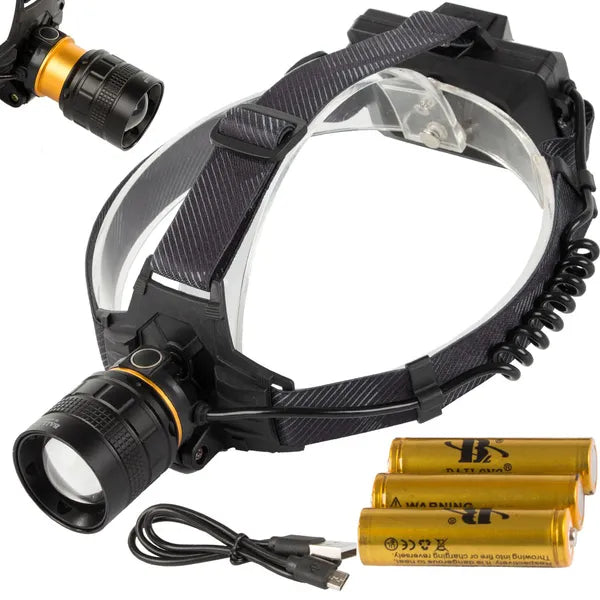 LED fejlámpa XHP160 zoom, powerbank, 1000 m hatótáv, IPX5
