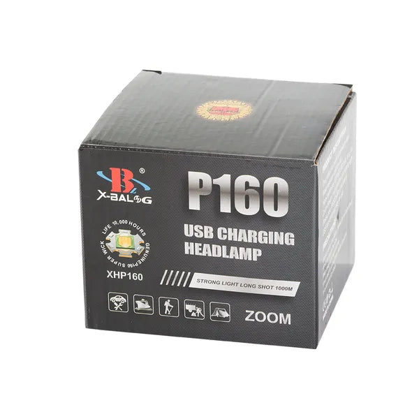 LED fejlámpa XHP160 zoom, powerbank, 1000 m hatótáv, IPX5