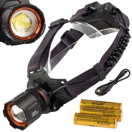 Bailong CREE XHP160 LED fejlámpa, zoom & powerbank, 1000 m, IPX5