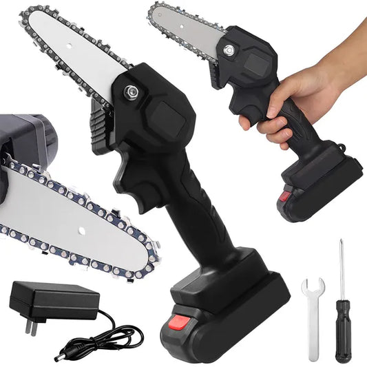 Mini 4″ akkumulátoros láncfűrész 24 V, 10 cm vágáshossz, fekete