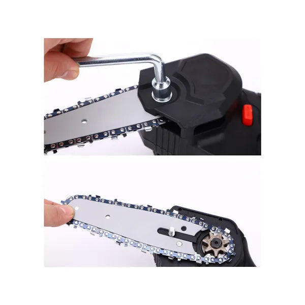 Mini 4″ akkumulátoros láncfűrész 24 V, 10 cm vágáshossz, fekete