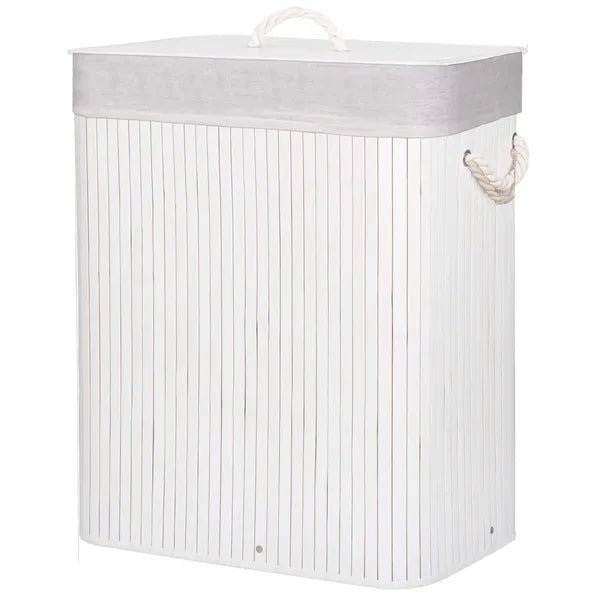 Bambusz szennyestartó kosár, 100 l, 63×52×32 cm, bézs-fehér